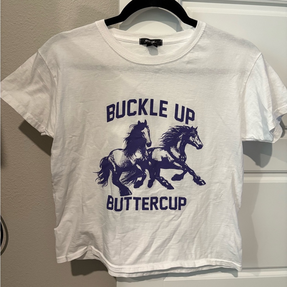 Buckle up buttercup graphic baby tee